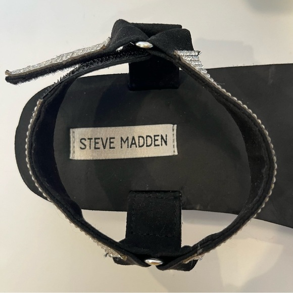 Steve Madden Sandals Size 6.5 Rhinestone Straps Velcro Rubber Black Bride Comfy - Picture 7 of 10